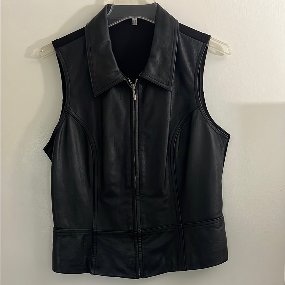 Wilsons Leather Black Sleeveless Zip-Front Leather Vest